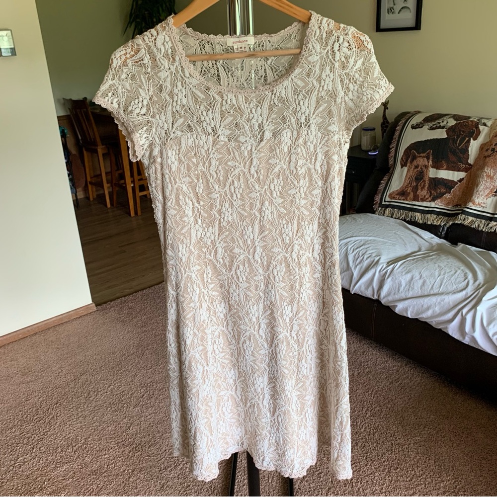 Sundance Floral Lace Cream Midi Dress